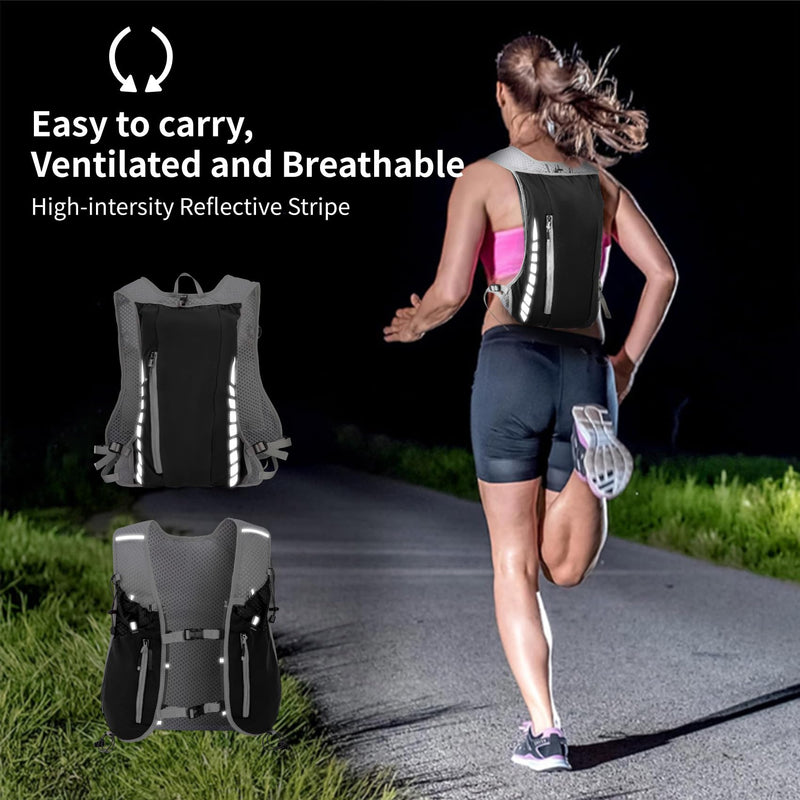 Hydration Running Vest for Women Men,Lightweight Breathable Reflective Hydration Pack with 500ml Water Bottle,Hydration Vest Pack Backpack for Hiking,Camping,Trail Running,Cycling,Race,Marathon 673RV-Black