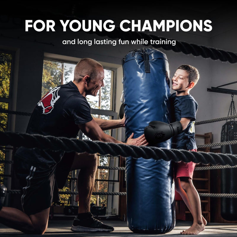 FIGHTR® Kids Boxing Gloves and More Stability | Junior Boys and Girls | Boxing, MMA, Muay Thai, Kickboxing & Martial Arts 04 06 oz | incl. Carry Bag 06oz Black