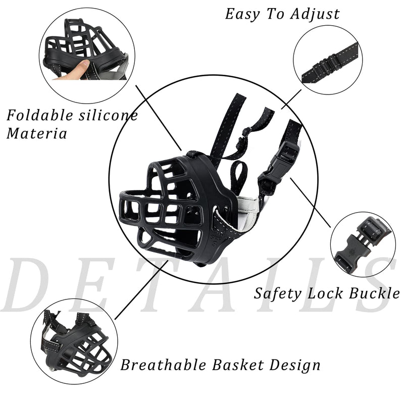 ILEPARK basket muzzle for dogs, silicone basket dog muzzles, breathable all-round coverage and adjustable straps, prevents barking, biting and chewing. (Size 3, black) Size 3 Black - BeesActive Australia