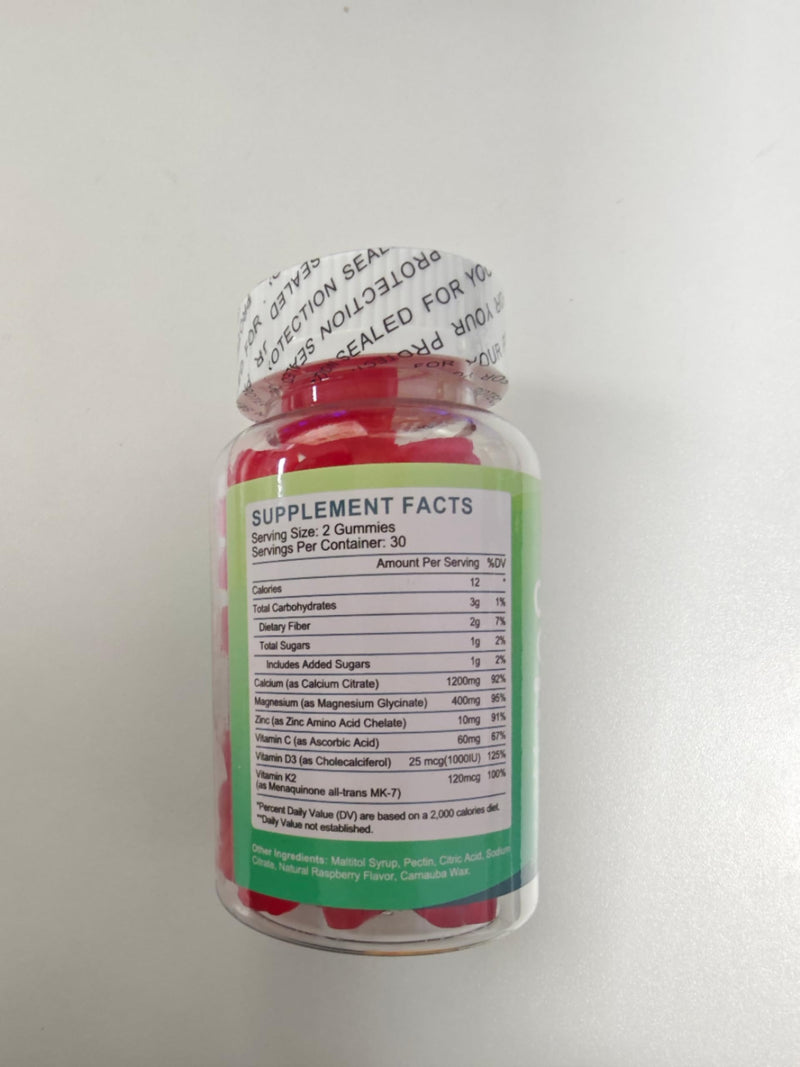 1200mg Calcium Citrate with Vitamin D3 Gummies for Bones, Muscles, Immune Support, Chewable Calcium Citrate with Vitamin D3 K2 C, Magnesium, Zinc, Raspberry