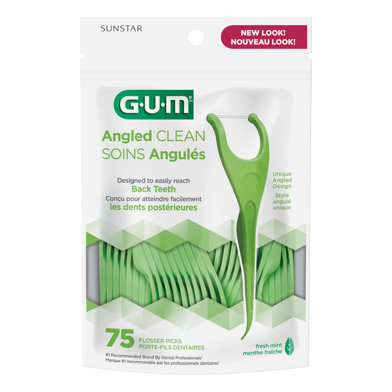 GUM Angled Floss Picks, Perfect for Tight Teeth, Extra Strong Shred-Resistant Dental Floss, Angled for Easy Reach, Dental Flossers for Adults, Fresh Mint Flavor, 75 Count 75 Count (Pack of 1) - BeesActive Australia