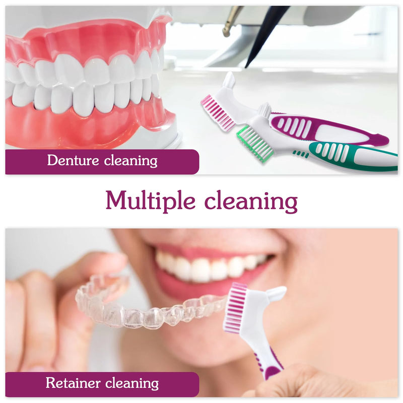 Denture Brush, 2 Pcs False Teeth Toothbrush with White Carrying Case, Multi-Tiered Bristles with Comfort Grip Handle for Effective Denture Cleaning - BeesActive Australia