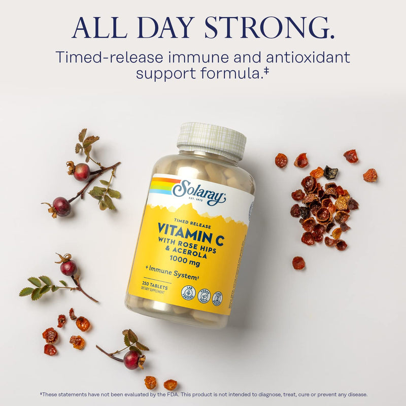 SOLARAY Vitamin C w/Rose Hips & Acerola | 1000mg | Two-Stage Timed-Release Healthy Immune Function, Skin, Hair & Nails Support | Non-GMO | 250ct 250 Count (Pack of 1)