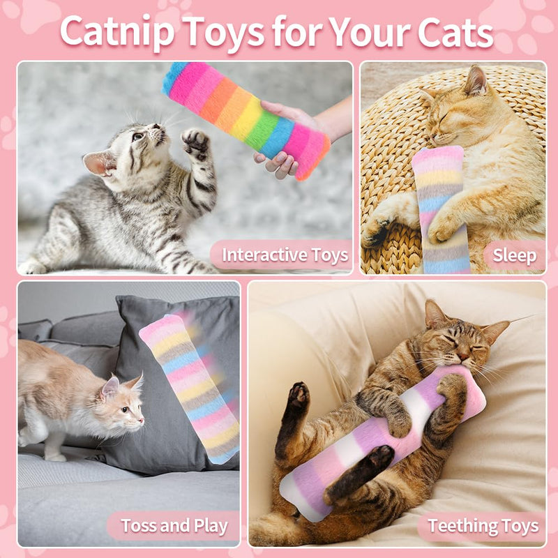 Catnip Toys, Interactive Cat Toys for Indoor Cats, 3 Pack Cat Pillows/Animal Tail, Rainbow Colors, 9.5 Inches - BeesActive Australia
