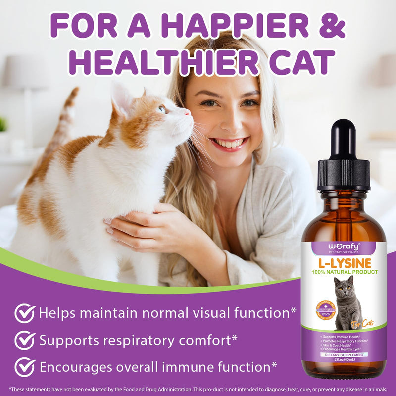 L-Lysine for Cats Liquid, Cat Lysine Drops, Natural lysine for cats Flu, Immune Support, Feline Respiratory, Sneezing, Runny Nose & Eye Health - Roast Chicken Flavor 60ml