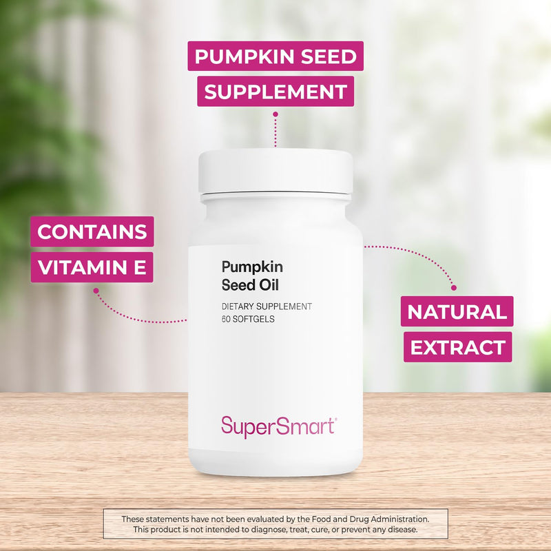 Supersmart - Pumpkin Seed Oil Supplement 1000mg per Day (+ Vitamin E) - Pumpkin Seed Oil for Hair Growth | Non-GMO & Gluten Free - 60 Softgels