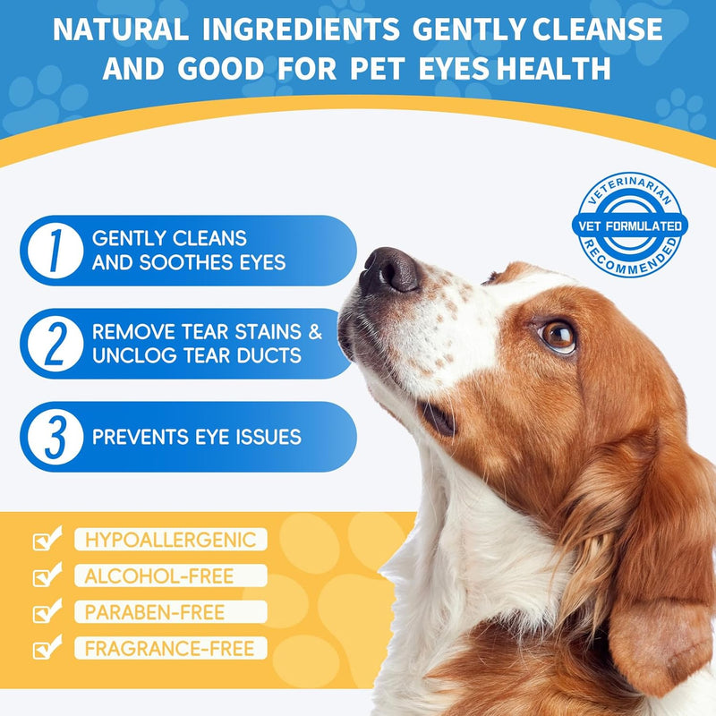 2 Pack Eye Wipes for Dogs & Cats,Extra Large 240 Count Natural Tear Stain Eyes Wash Pads,Gently Remove Discharge,Debris,3.15" Coconut Oil Cleans Eyes,Face,Wrinkles - BeesActive Australia