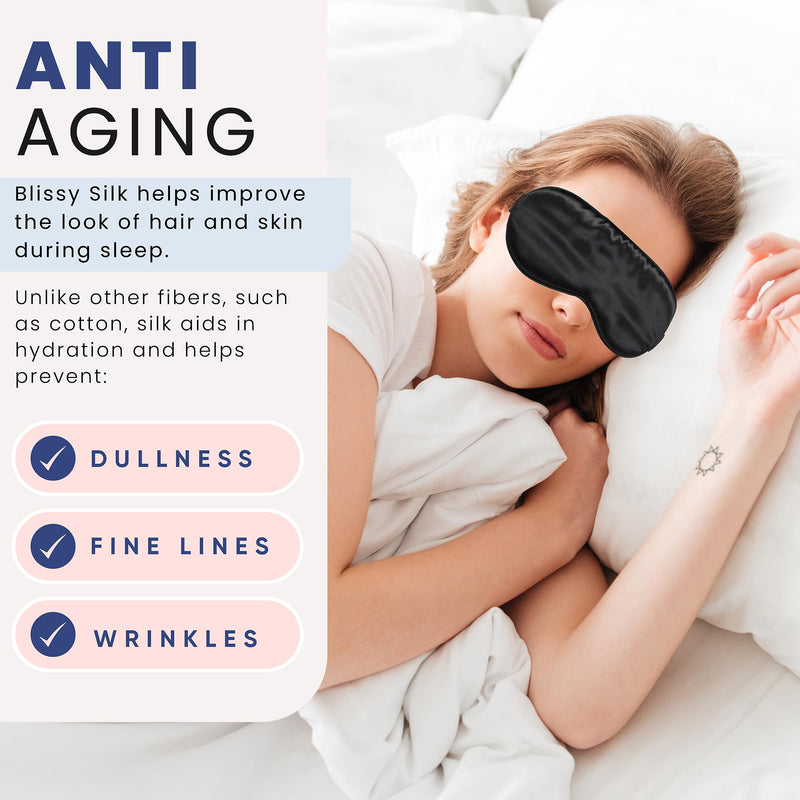 Blissy Silk Sleep Mask - Silk Eye Sleeping Mask for Women & Men for Total Blackout - Silk Eye Mask - 100% Pure Mulberry Silk, 22 Momme 6a Fibers - Blindfold Silk Sleep Mask Side Sleeper Eye Cover Black - BeesActive Australia