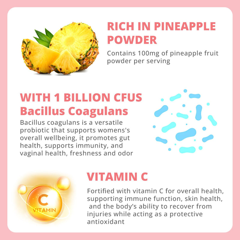 Feminine Balance Gummies, Vaginal Probiotics for Women, Hawaiian Pineapple | Support pH Balance, Healthy Odor, Digestive Health & Immune, 60 Count, Vegan, Gluten-Free