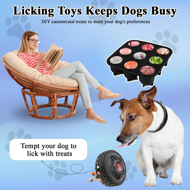 4-in-1 Dog Entertainment Toy, Frozen Treat Toy for Dog, Bully Stick Holder, Treats Distribution Puzzle Tire Dog Toys to Keep Dogs Busy, Dog Chew Toys for Aggressive Chewers (Red Highlighting) Red - BeesActive Australia