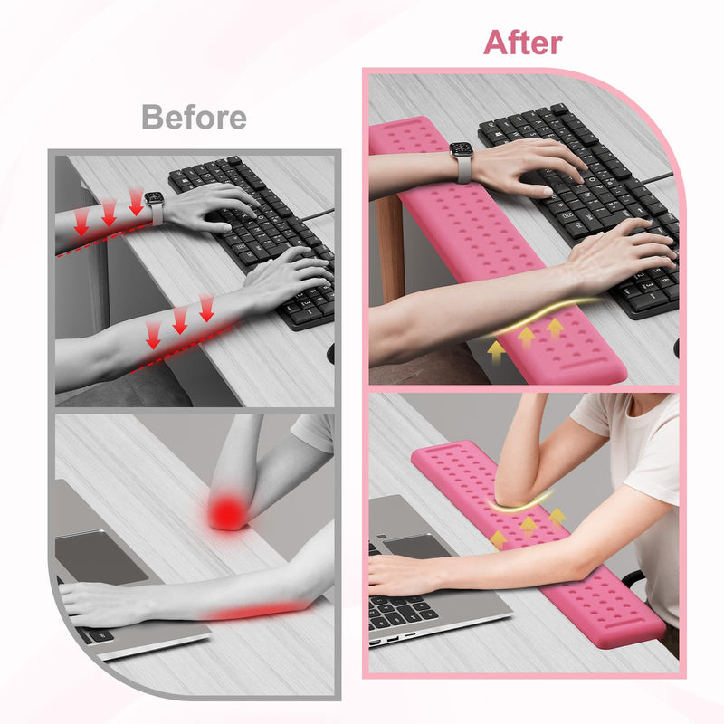 Leolee L-Shaped Desk Long Wrist Rest Elbow 60CM, Pink Memory Foam Arm Rest for Desk with Non-Slip Base, Ergonomic Desk Edge Cushion, Wrist Support for Computer Keyboard, Typing, Office, Home Pink-60cm-1pcs