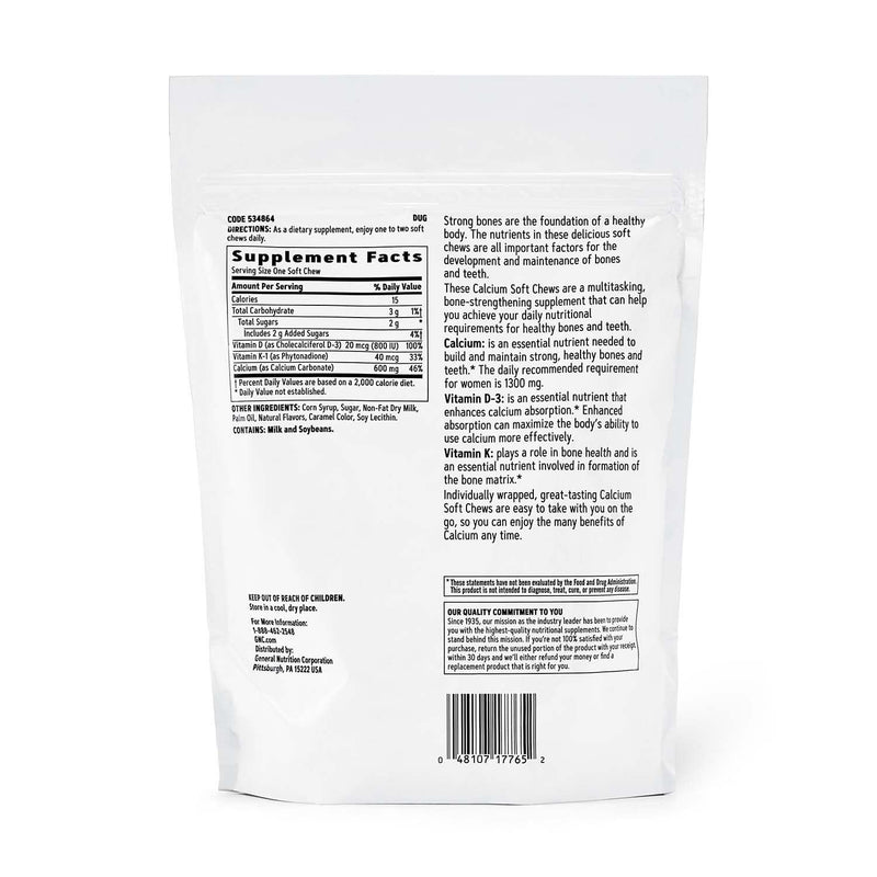 GNC Calcium 600mg Supplement, Supports Strong Bones, Caramel, 60 Servings | Combines Calcium, Vitamin D3 and Vitamin K1 to Support Building Strong Bones, Heart, Muscle and Nerve Function
