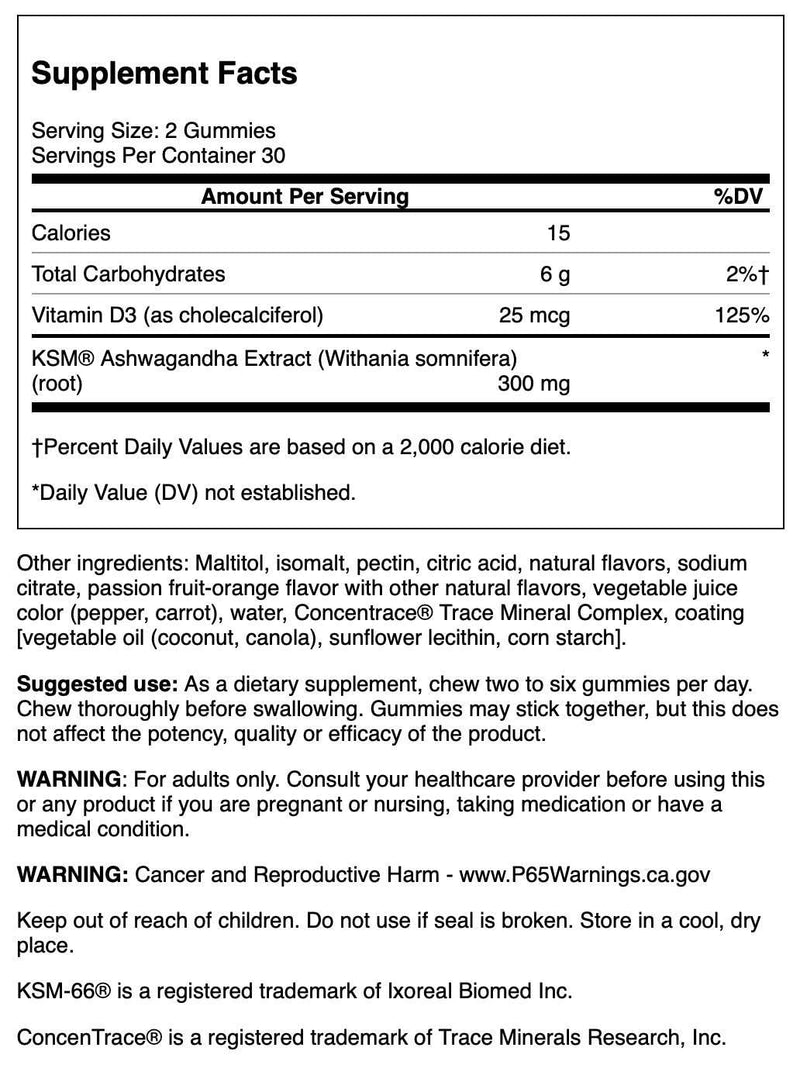 Swanson Ashwagandha & Vitamin D Passionfruit, 60 Gummies | Encourages a Calm, Relaxed Mindset with Vitamin D for Immune Health in a Vegan, Gluten-Free Passionfruit-Orange Gummy