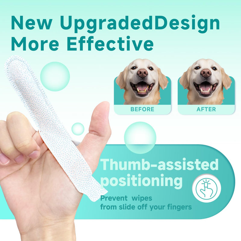 Pet Dental Finger Wipes for Dogs & Cats, Dog Teeth Cleaning Wipes Tooth Brushing Kit by Remove Plaque and Tartar & Freshens Breath Buildup No-Rinse Dog Finger Toothbrush Mint Flavor Dental Wipes