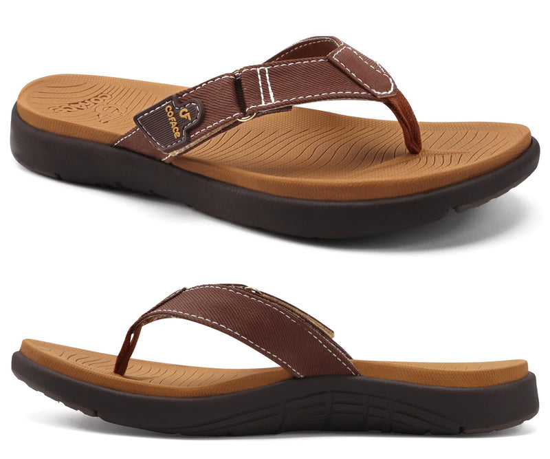 COFACE Flip Flops for Women with Arch Support Beach Thong Sandals for Woman Adjustable Fashion Orthopedic Sandal Outdoor 7.5 Brown