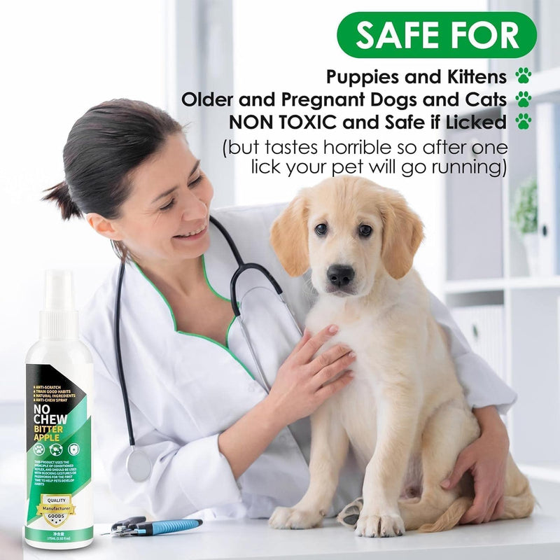 No Chew Bitter Apple Spray for Dogs & Cats, Natural Alcohol-Free Anti-Chew Spray to Stop Chewing, Licking & Biting, Furniture & Wound Safe Pet Behavior Training Spray, 5.92 fl oz Green