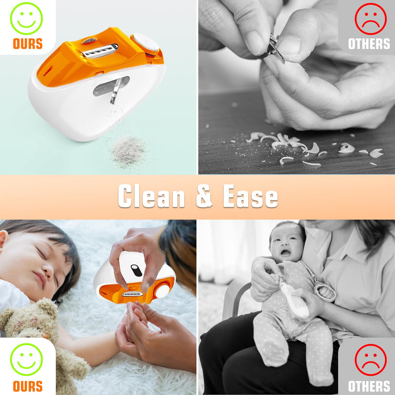 Electric Nail Clipper, Upgraded 2 in 1 Nail File Trimmer with Polishing, 3 Speeds Baby Nail Clipper Electric with LED Light and Nail Clip Storage (White-Orange) White-Orange