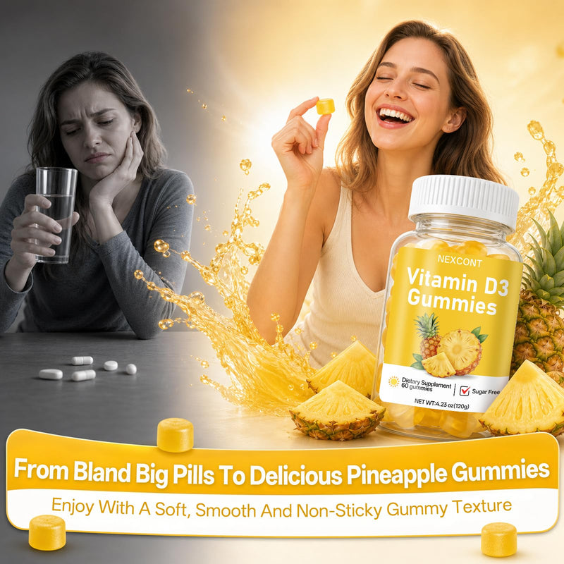 Vitamin D3 Gummies, Bone & Immune Support Daily Supplement, 400IU Gentle Formula for Men & Women, Sugar Free Non-GMO Gluten Free Vegan Pineapple Flavor, 60 Count (30 Day Supply)