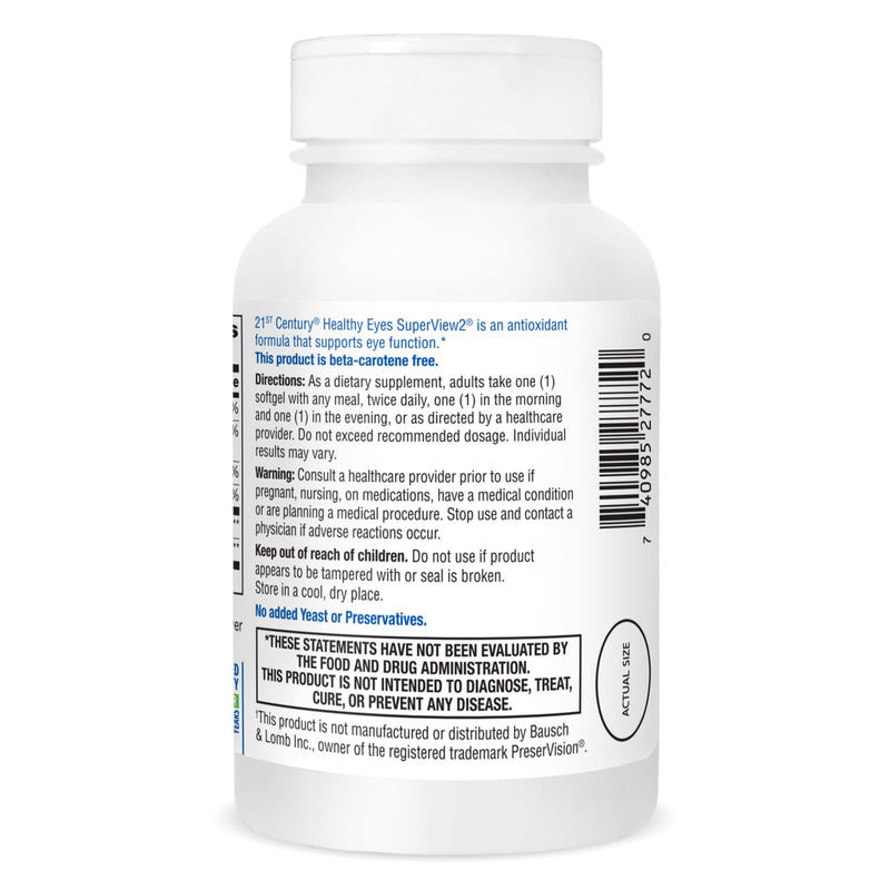 21st Century Healthy Eyes SuperView Eye Vitamin Softgels, 120 Count | High-Potency Eye Vitamin & Mineral Softgels with Vitamin C, Compare VS. Bausch + Lomb PreserVision® AREDS 2 Formula, Non-GMO Unflavored 120 Count (Pack of 1)