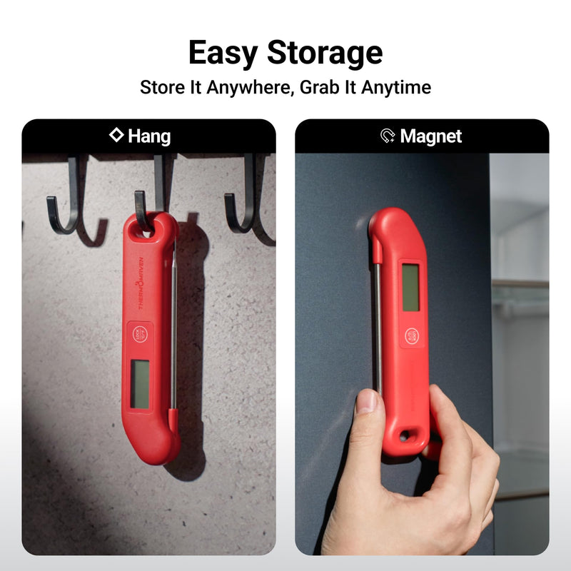 Professional Meat Thermometer Digital, ±0.5℉ NIST Certified Accuracy, Instant Read Food Thermometer for Cooking Grill, Fully Waterproof, Auto-Rotate Backlit Display, Motion-Sensing On/Off, Red
