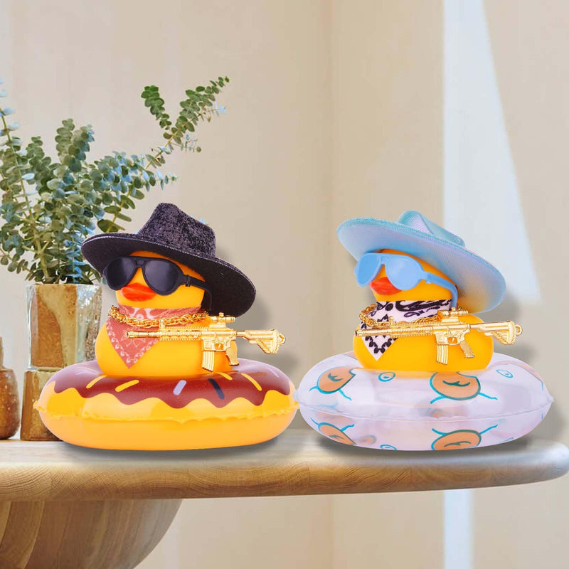 Rubber Duck for Car Dashboard, Cowboy Duck Car Dashboard Decoration Car Duck Ornament Accessories with Mini Swim Ring Glitter Cowboy Hat Scarf Necklace and Sunglasses(B-G9)