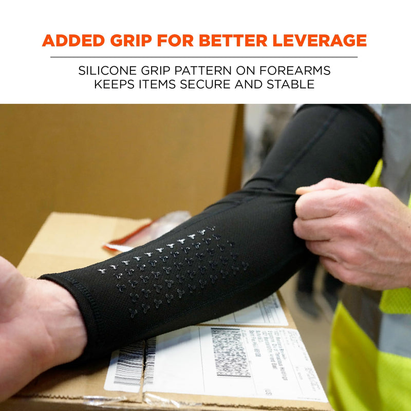Ergodyne Chill-Its 6691 Cooling Arm Sleeves with Box Handling Silicone Forearm Grip, Pair, UPF 50+ Medium