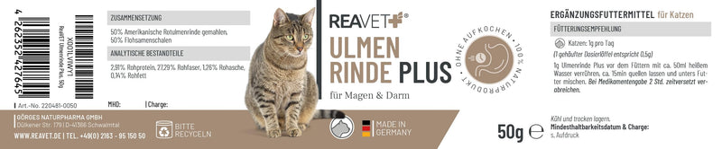 ReaVET USA Elm Bark Plus, highly mucous without boiling for cats 50g - natural in premium quality, digestion, intestinal flora, stomach, Slippery Elm Bark - BeesActive Australia