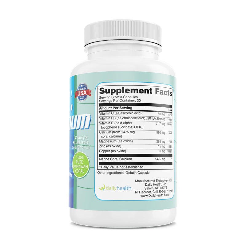Daily Health - Pure Okinawa Coral Calcium - Marine-Grade Supplement with 72 Trace Minerals - 1475mg, 270 Vegetable Capsules (3 Month Supply) 3