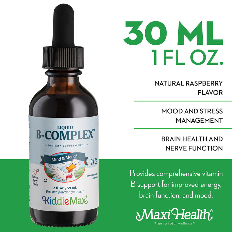 Maxi Health Liquid Vitamin B Complex – 9 Essential B Vitamins Including B1 B6 B12 Drops – Supports Energy, Brain Function, & Immune Function Raspberry Kosher, 2 fl. oz. | Kosher | Liquid B Complex | 9 B Vitamins, Raspberry | Energy, Brain & Immune Supp...