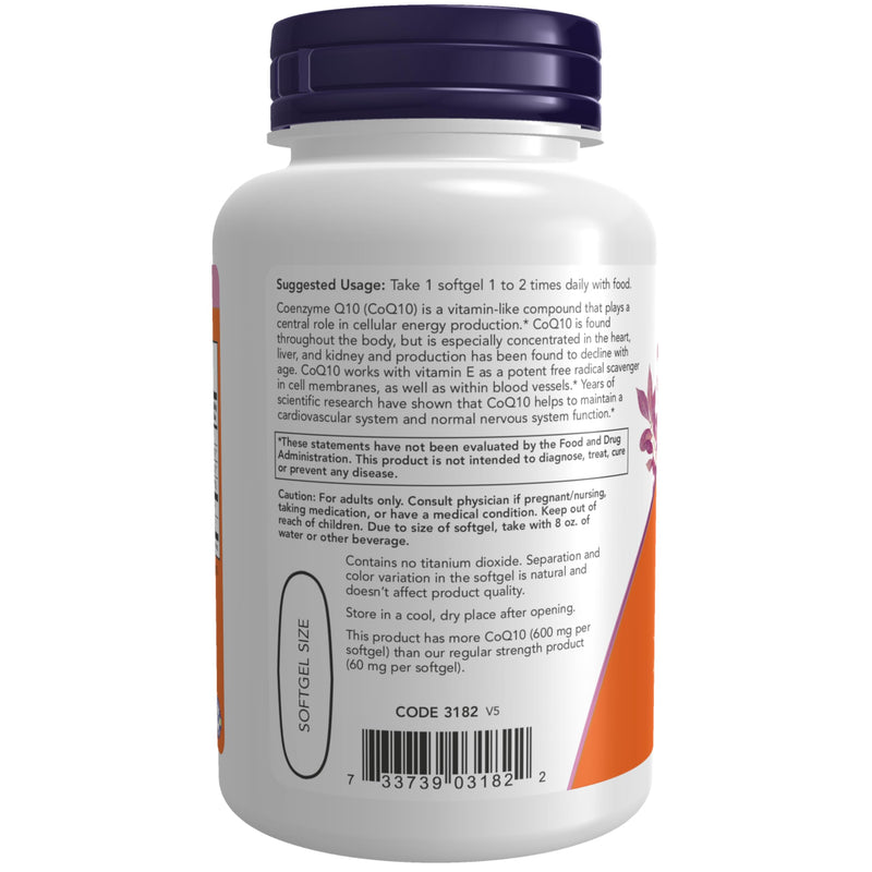 NOW Foods Supplements, CoQ10 600 mg, Maximum Strength with Vitamin E & Lecithin, 60 Softgels