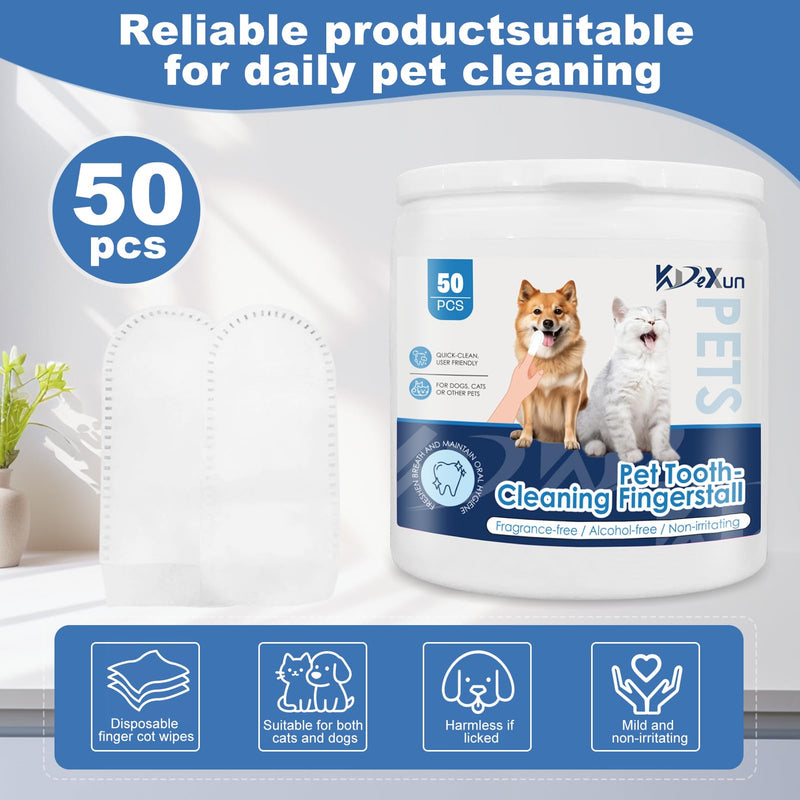 Pet Dental Finger Wipes for Dogs & Cats, Teeth & Gums Cleaning, Fights Bad Breath & Tartar, No Brushing Needed, 50 Count Canister