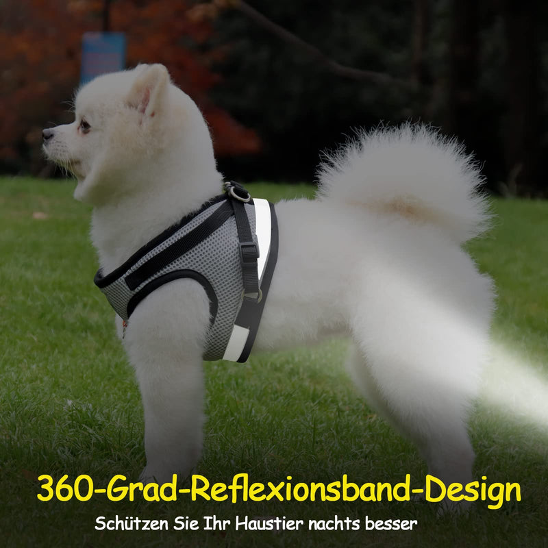 Cat Leash Set for Cats, Polyester Adjustable Cat Harness with Leash, Cat Vest with Reflective Strips for Kitten Dogs (Grey, S) Grey - BeesActive Australia