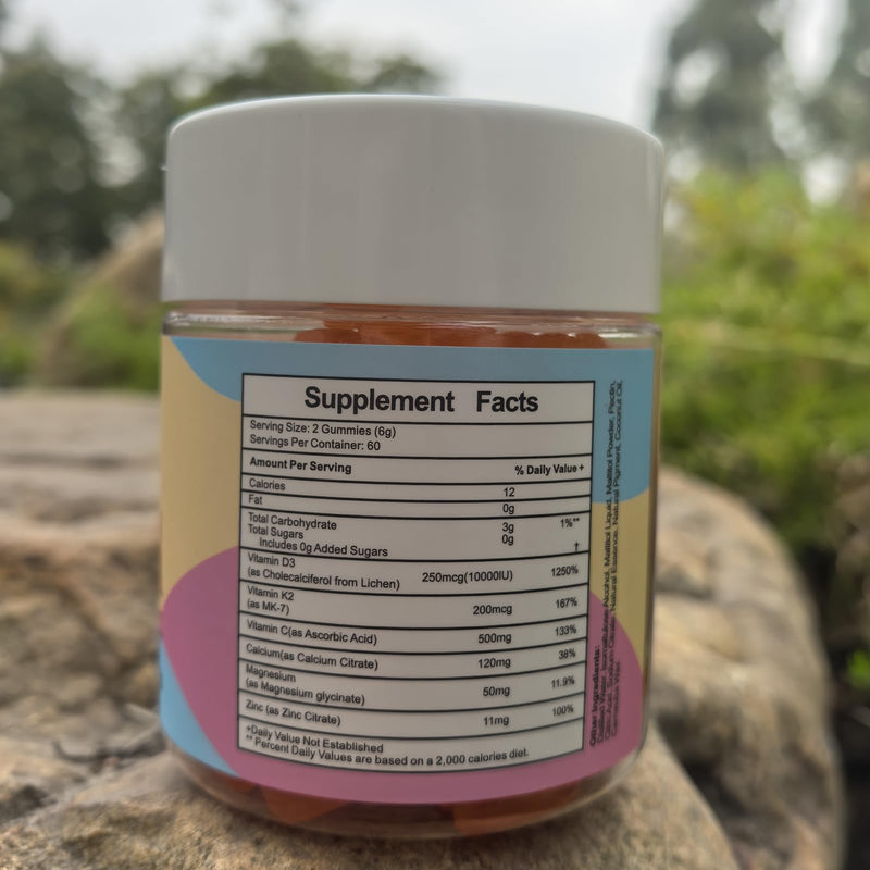 Vitamin D3 K2 Gummies,Vitamin D3 10000 IU with K2 200mcg,VitaminC,Calcium,Magnesium,Zinc,Support for Bones,Joints,Muscles,Nerves,and Immune System (60,Orange,Sugar-Free) Orange