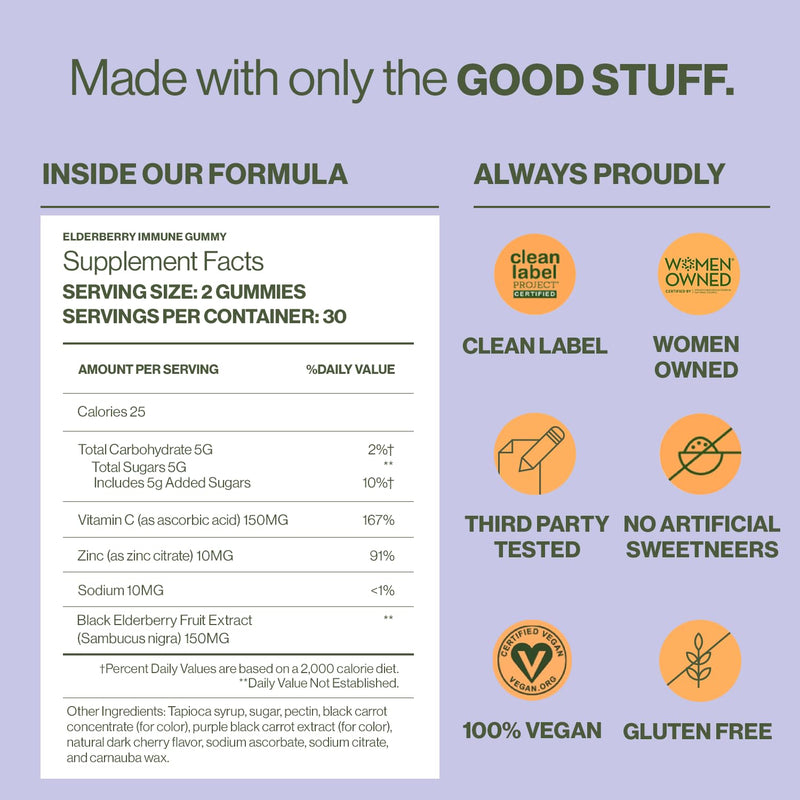 Hilma Elderberry Immune Support Supplement, 60 Vegan Gummies | Daily Natural Wellness Supplement, Clinically Proven Ingredients, With Vitamin C, Zinc, Antioxidants, Natural Berry Flavor