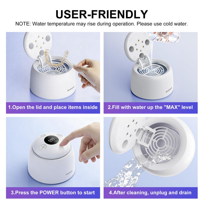 Ultrasonic Retainer Cleaner Machine, 45kHz ultrasonic cleaner for denture/Jewelry/Toothbrush with 4 Cleaning Modes, Digital Timer, 200ML Mouth Guard Cleaner for Aligner Ivory