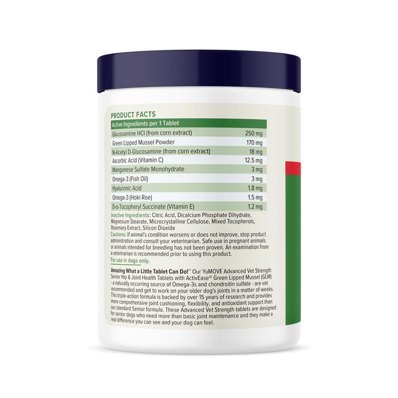 YuMOVE Senior Dog Joint Supplement, Advanced Vet Strength Hip & Joint Supplement for Dogs - Glucosamine, Hyaluronic Acid, Omega 3, Fish Oil & ActivEase Green Lipped Mussels, 120ct Chewable Tablets