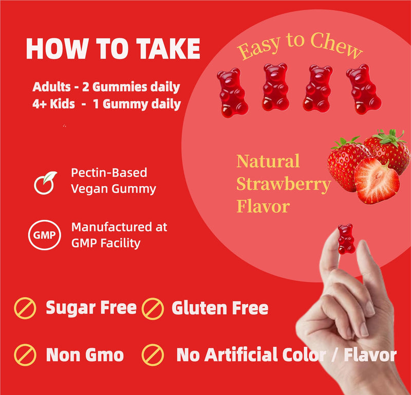 Magnesium Glycinate Gummies for Adults & Kids, 1000mg High Absorption Magnesium Complex Supplement, Sugar Free with Potassium,Vitamins for Calm, Sleep Supprt, Stress Relief, 90 Counts Strawberry 90 Count (Pack of 1)