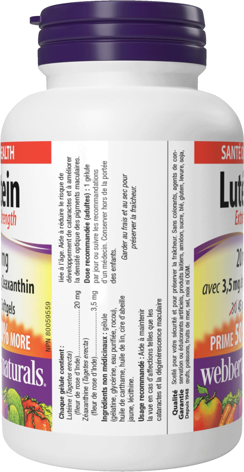 Webber Naturals Extra Strength Lutein with Zeaxanthin Softgel | Eye Support Vitamin Supplement with Zeaxanthin, Extra Strength
