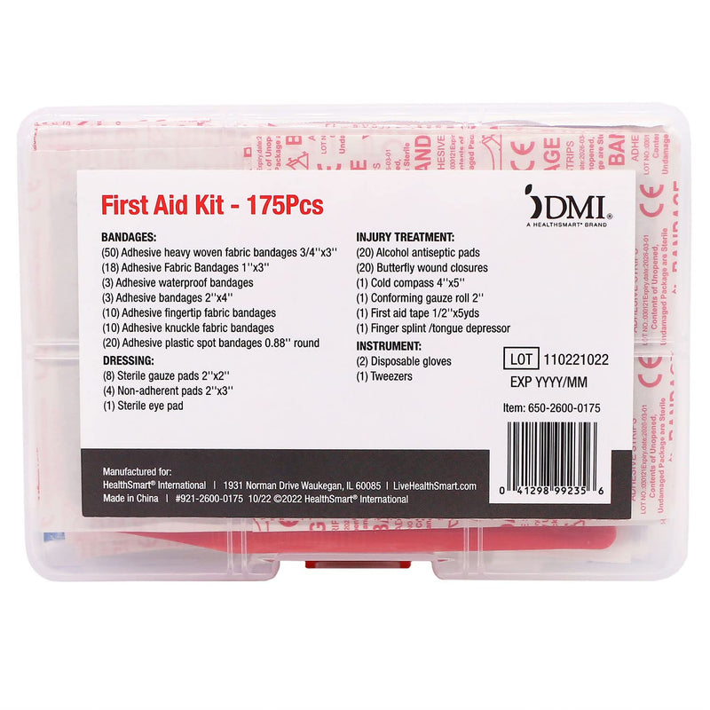 DMI 175-Piece First Aid Kit for Minor Injuries, Cuts and Scrapes, All-Purpose, Portable and Convenient, Includes Bandages, Injury Treatment, Dressings, and Instruments, HSA & FSA Eligible 175 Piece - BeesActive Australia