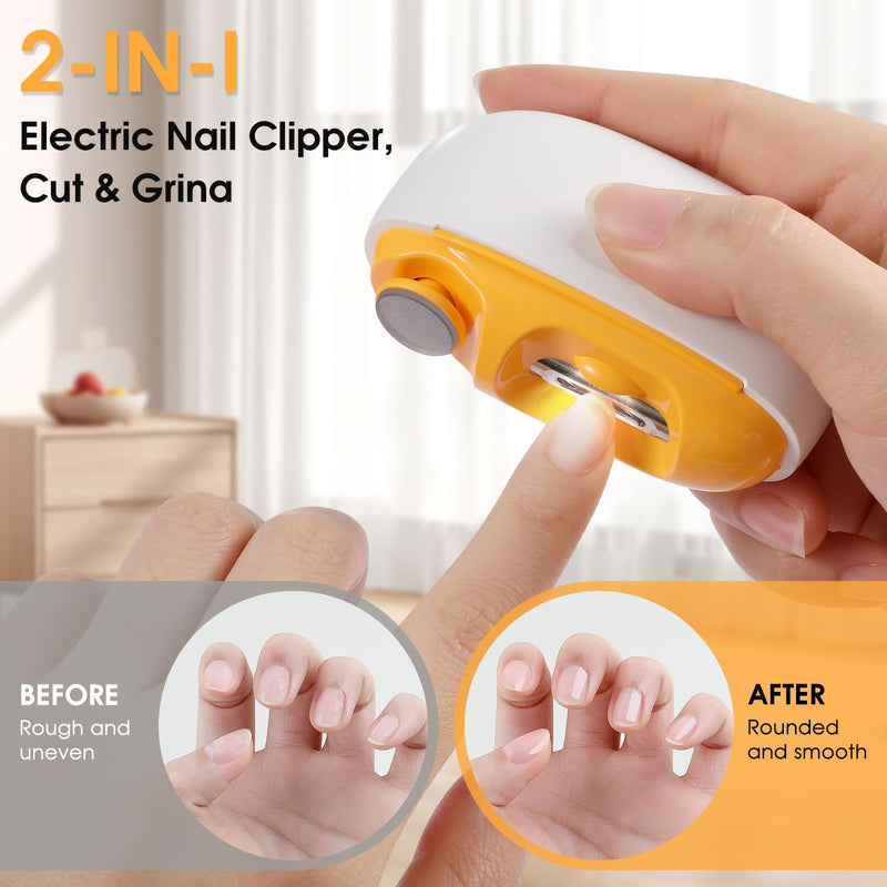 Electric Nail Clipper - 2 in 1 Smart Electric Nail Clippers for Seniors, Adults, Baby, Children, Polishing Clipper with LED Light, 2 Adjustable Speeds, USB Rechargeable Electric Nail Trimmer (White) White