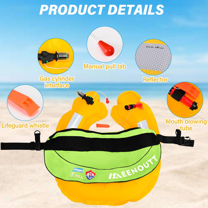 Automatic Inflatable Belt Pack Water Sports Jacket Waist Belt PFD for SUP Paddleboarding Fishing Boating Kayaking（fit 80-330 lbs） (Fluorescent yellow) Fluorescent yellow