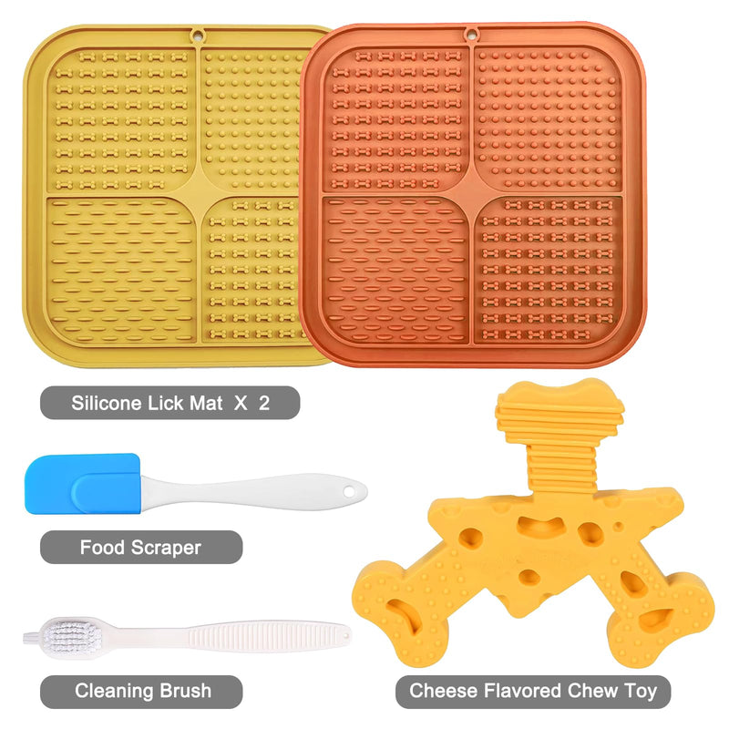2pcs Silicone Dog Lick Mat & Nylon Cheese Flavor Dog Chew Toys, Pet Slow Feeder Licking Mat for Butter Yogurt Peanut, Anxiety Relief Pet Supplies for Puppy Cat Kitten Khaki Yellow & Khaki Green - BeesActive Australia