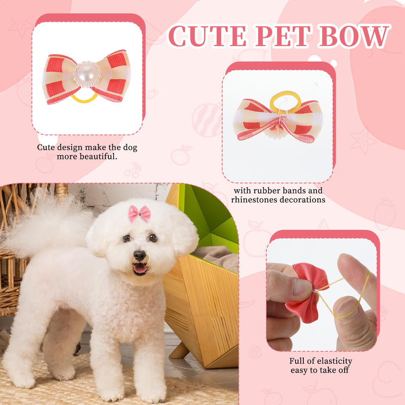Lusofie 20 Pcs Dog Bows with Rubber Bands Rhinestones Dog Bow Tie Handmade Dog Hair Bows for Small Dogs Girl Puppy Hair Bows Dog Bows Small Size Dog（10 Style） - BeesActive Australia