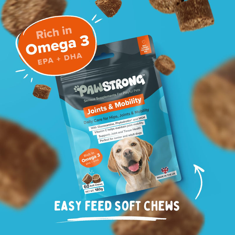 Joints & Mobility Soft Chew Dog Supplements - Daily Care for Hips, Joints and Mobility with Glucosamine, Phytodroitin, MSM, Vitamin C, Omega 3 EPA & DHA – 60 Soft Chews 60 Chews