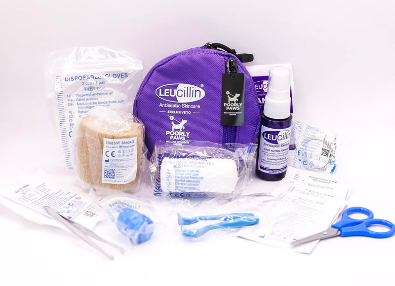 Leucillin Dog First Aid Kit & 30ml Leucillin Antiseptic Spray - Travel Size Mini First Aid Kit for Dogs, Ideal for Walking, Camping, Cars, Paw Emergency, Cats and All Other Pets