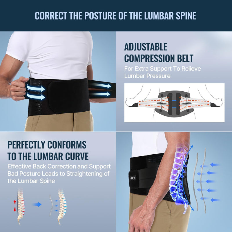 Fit Geno Back Brace for Lower Back Pain Relief - Lumbar Support for Men & Women, Supportive Breathable and Adjustable Weight Lifting Belt for Herniated Discs, Heavy Lifting - L/XL - BeesActive Australia