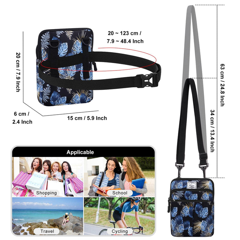 KAMO Multifunction Phone Waist Bag - Diagonal Crossbody Purse for Women & Men N-Blue leaves One Size