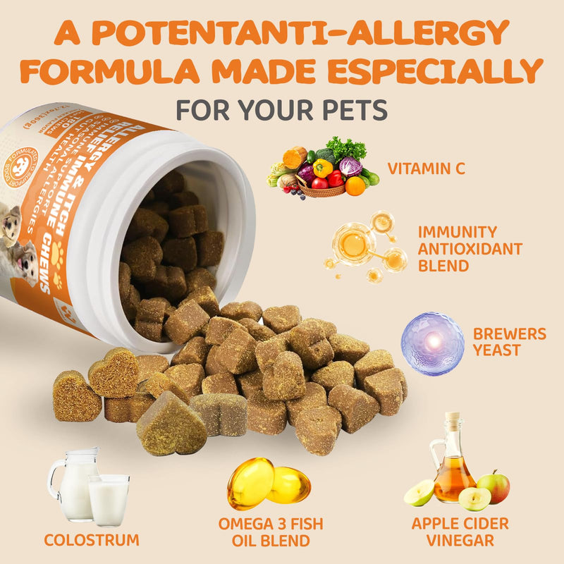 Dogs Allergy & Itch Relief Chews, Dog Probiotics for Itchy Skin and Itchy Ear, Dog Allergy Supplement for Paw Licking - 180 Treats Chicken
