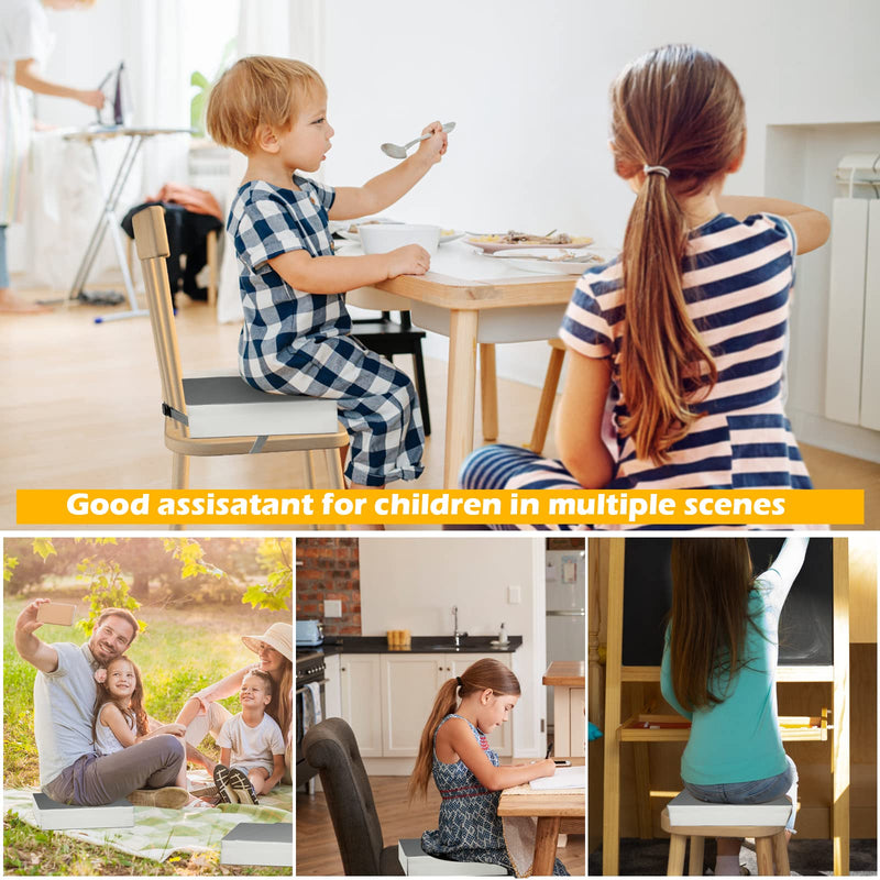 Toddler Booster Seat for Dining Table, Booster Seat for Table with Non-Slip Bottom & Straps, HOSEASCA Kitchen Booster Seat with PU Washable Cover for 4-35 Months(Grey) Grey - BeesActive Australia