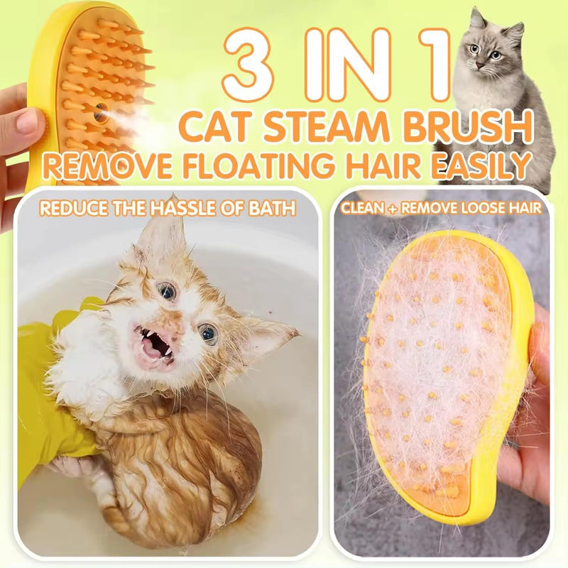 Steamy Cat Brush - 3-in-1 Self-Cleaning Grooming Tool for Cats and Dogs, Cat Steamer Brush for Massage - Removes Tangled And Loose Hair - BeesActive Australia